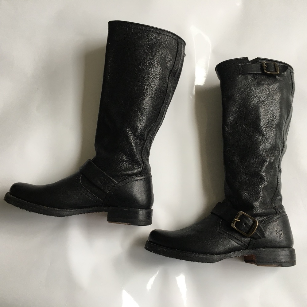Frye 77605 Veronica boots Size 6 1/2 B Mid Calf 15" tall Black Leather